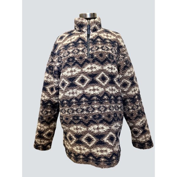 Southern Marsh Jackets & Blazers - Southern Marsh Women's Small Brown Navy Beige Fleece Pullover Quarter Zipper